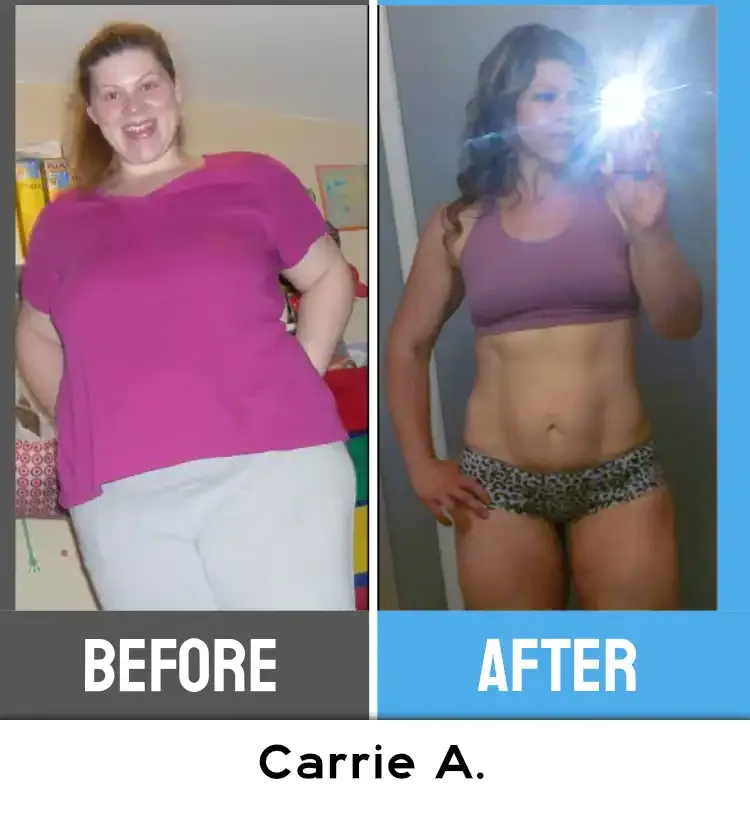 Before and after photos of FreeStar member Carrie A.