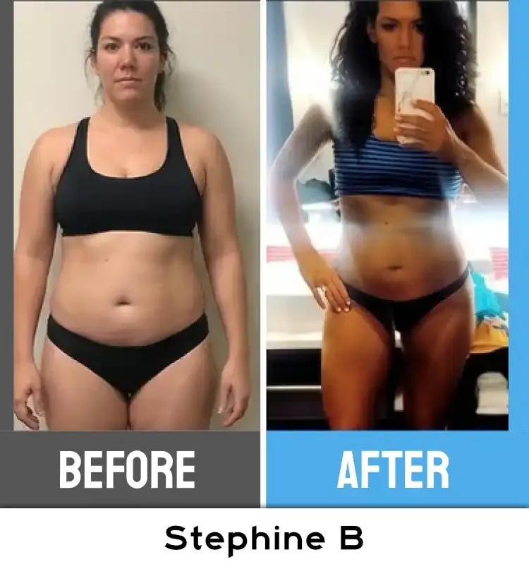 Before and after photos of FreeStar member Stephanie B.