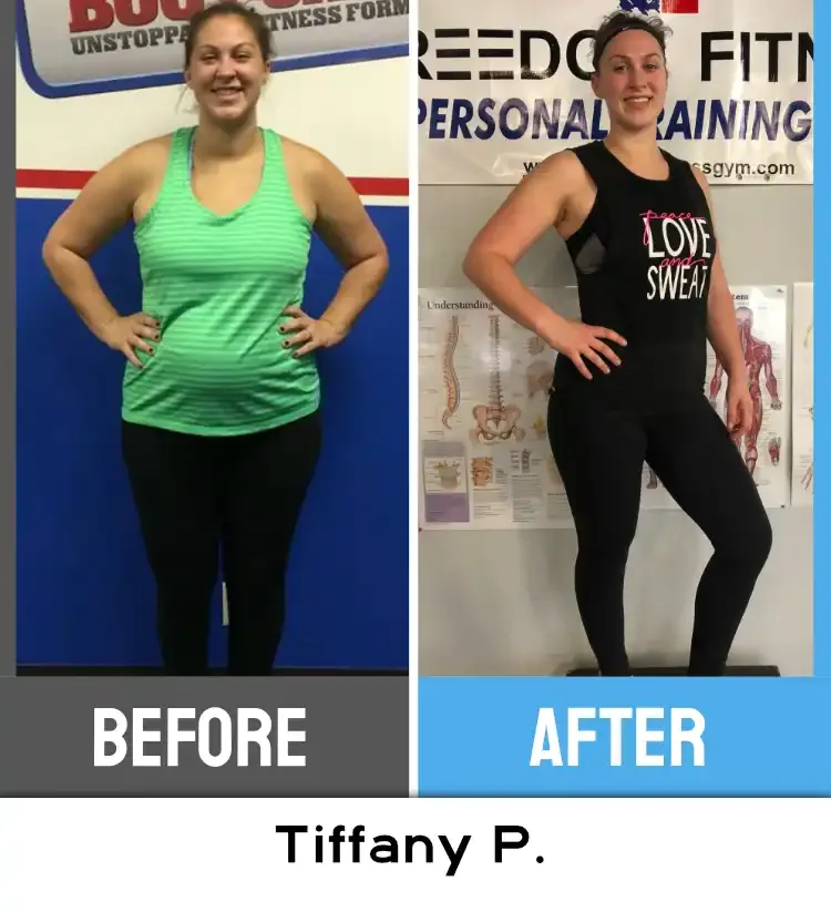 Before and after photos of FreeStar member Tiffany P.